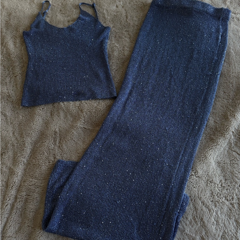 White fox blue sequin set